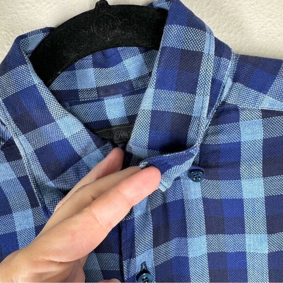 Saks Fifth Avenue Blue Cotton Plaid Button Down Shirt Long Sleeve Mens Small - Picture 3 of 9